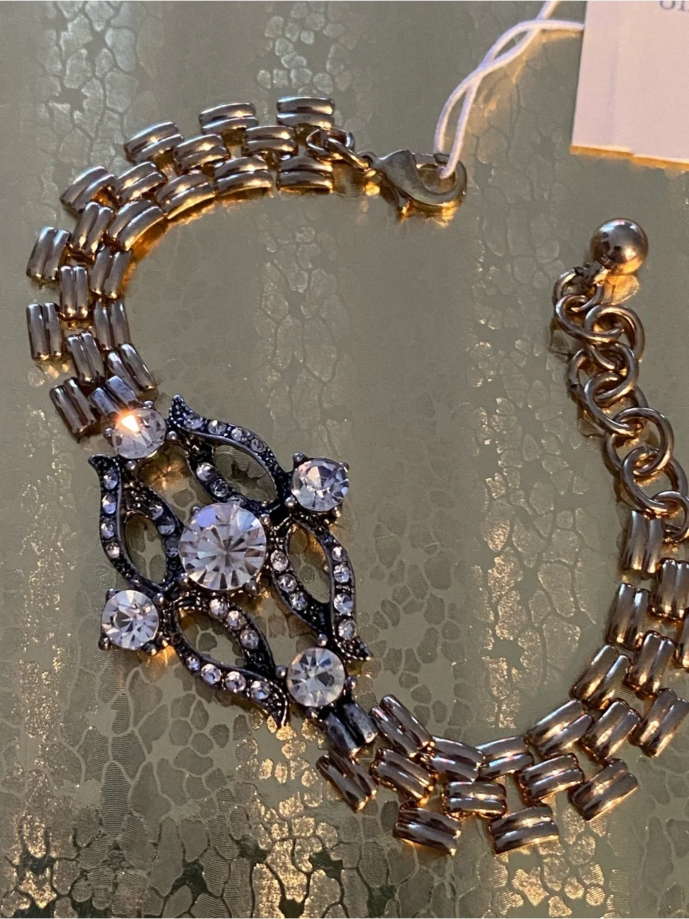 NWT Olivia Welles 14k Gold Plated Mixed Art Deco Crystal Pendant Bracelet
